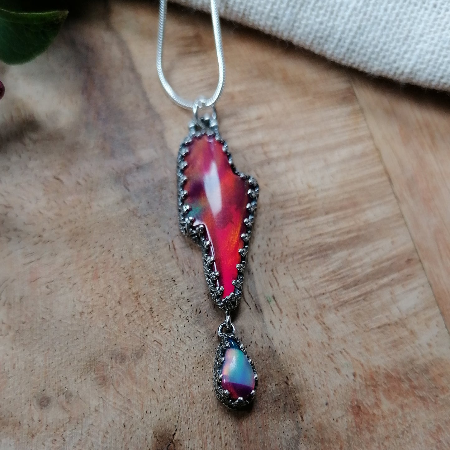 Aurora opal lightening bolt pendant - one available