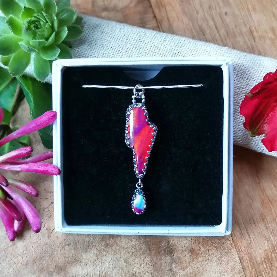 Aurora opal lightening bolt pendant - one available