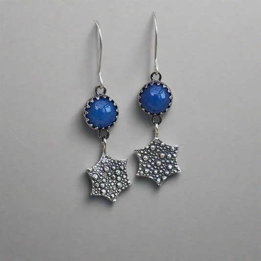 Starburst blue agate drop earrings - one available