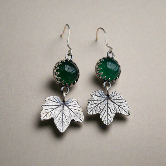 Currant leaf green agate earrings - one available