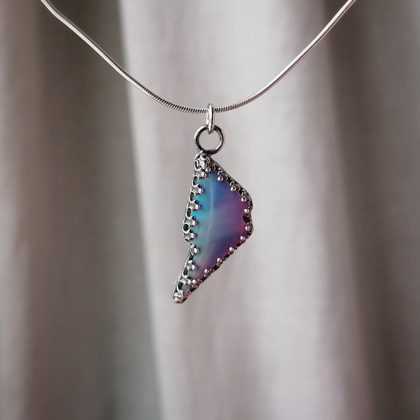 Aurora opal lightening bolt pendant - one available