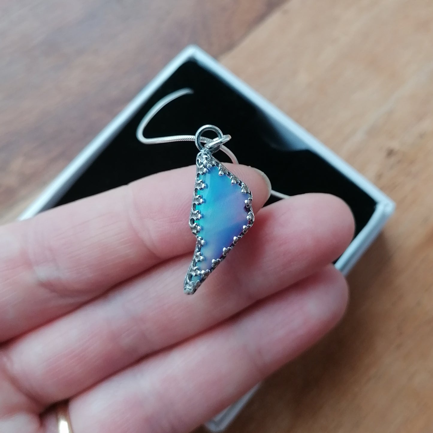 Aurora opal lightening bolt pendant - one available